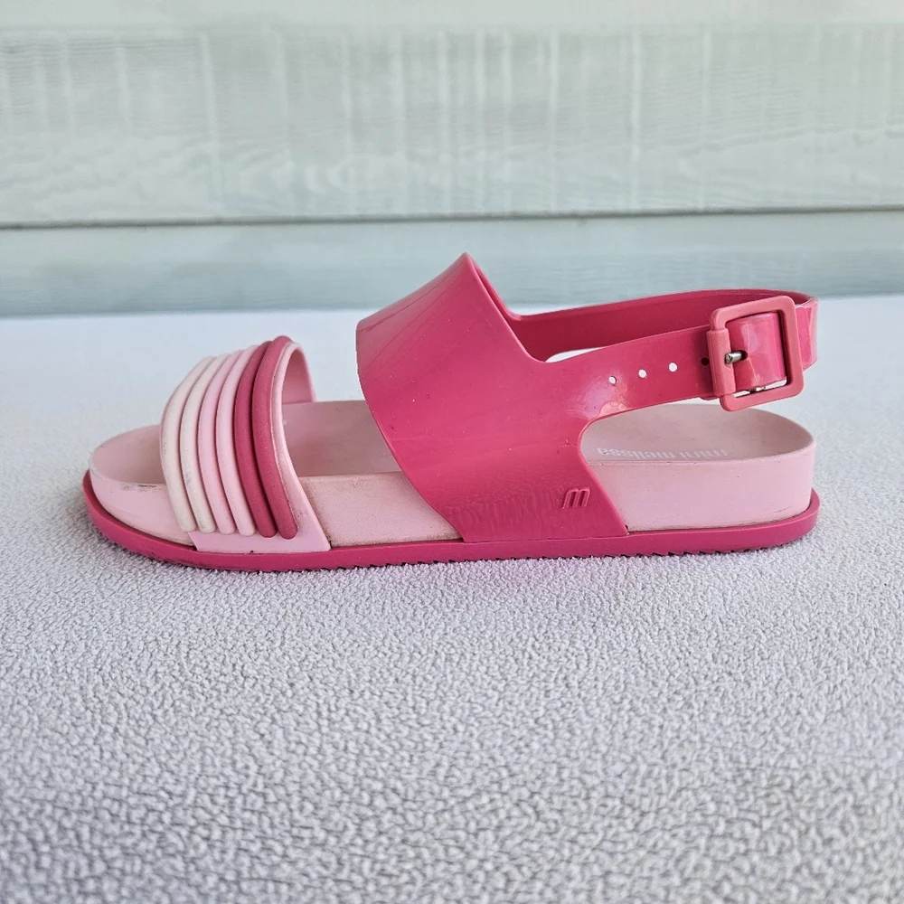 Mini Melissa Panama Slingback Buckle Sandal Girl SZ 1 Pink Ombre Rainbow